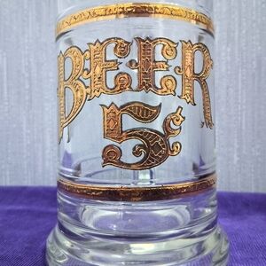 Vintage Culver Glass Beer Mug Stein 22k Gold Embossed Letters Beer 5 Cents Bar